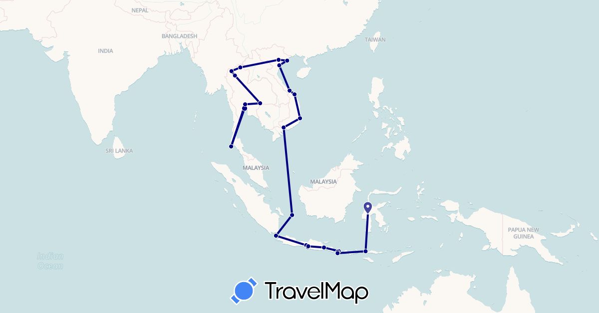 TravelMap itinerary: driving in Indonesia, Thailand, Vietnam (Asia)